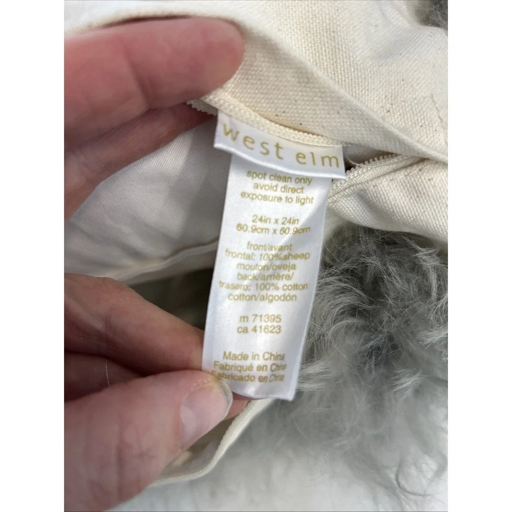 West Elm 24x24 Lamb Fur Pillow Cover w Down Insert Gray